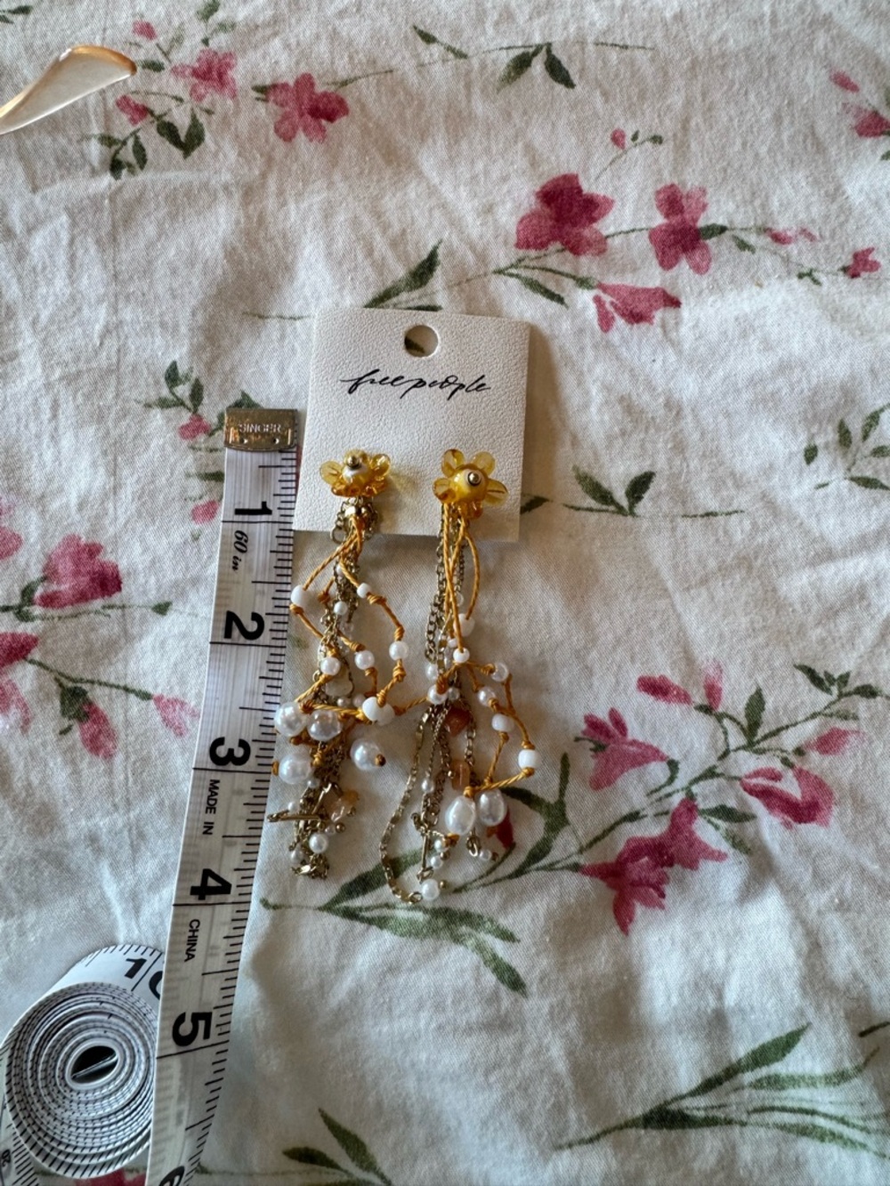Free People Gold Floral Pearl & Crystal Cascade Earrings